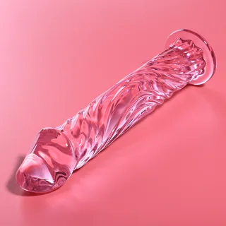 Gode verre borosilicate transparent texturé spiral, coloris Rose, autre vue 3