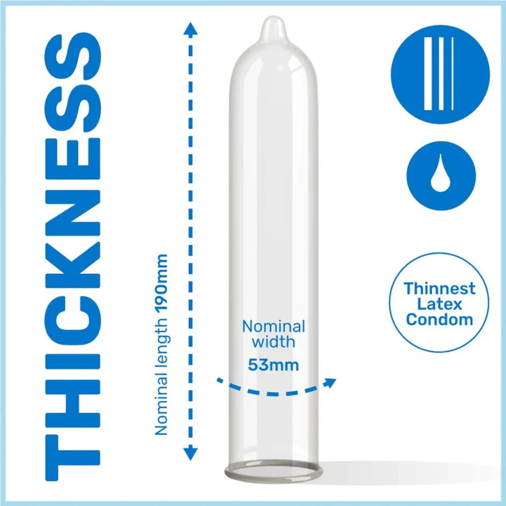 Boîte de 144 préservatifs Pasante SilkThin en latex transparent avec sachets individuels ouverts autour, montrant l'emballage blanc et bleu et les instructions de sécurité