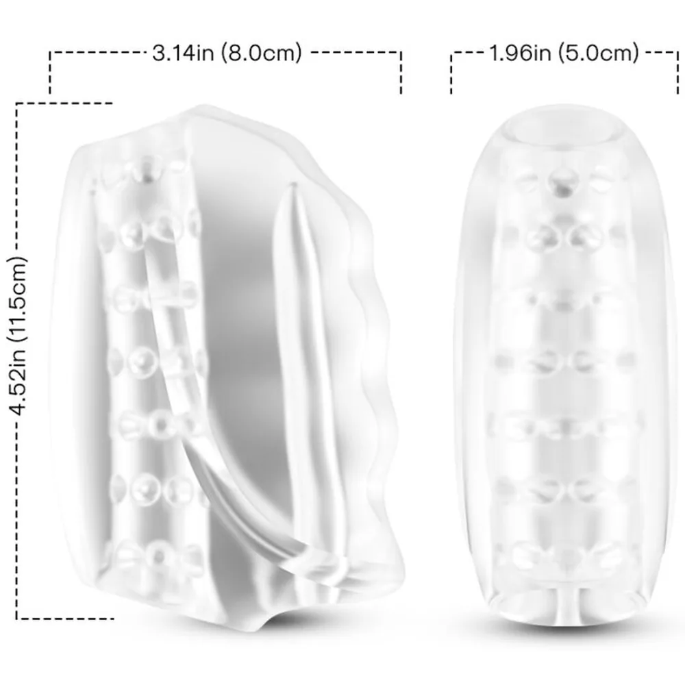Masturbateur blanc en silicone avec forme ergonomique, présenté avec son emballage coloré affichant les commandes de contrôle et le logo de la marque