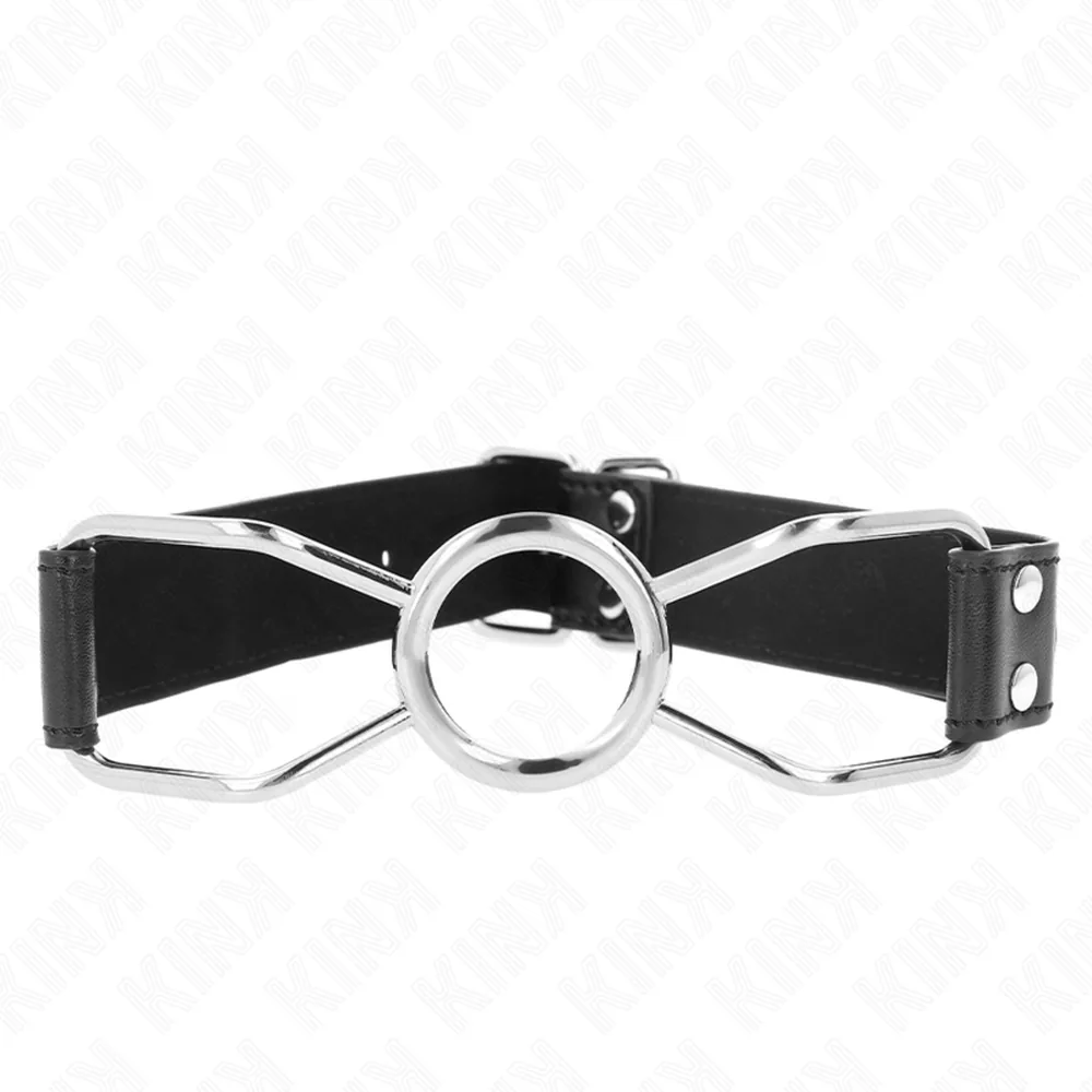 Bague Spider en silicone noir avec anneau central chromé et deux branches latérales, sangle ajustable avec fermoirs