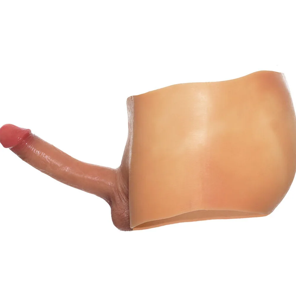 Boxer en silicone couleur chair avec pénis moulé intégré en silicone teinté, détail de la forme anatomique et de la texture réaliste