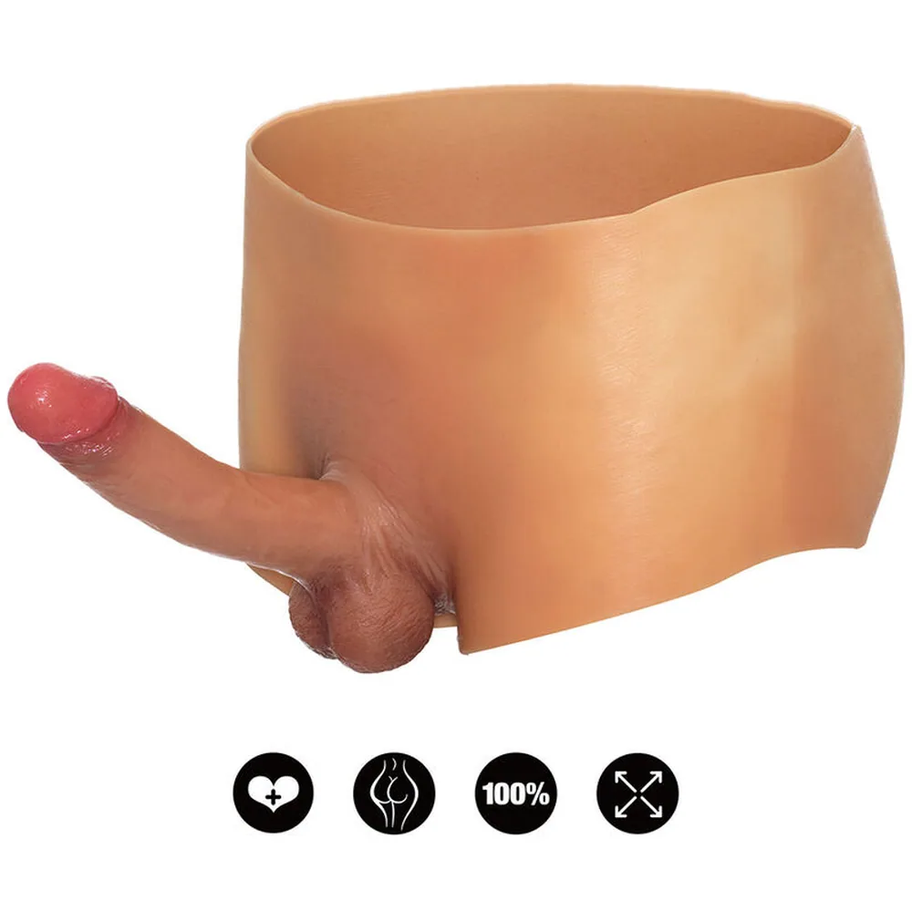 Boxer en silicone couleur chair avec pénis moulé intégré en silicone teinté, détail de la forme anatomique et de la texture réaliste
