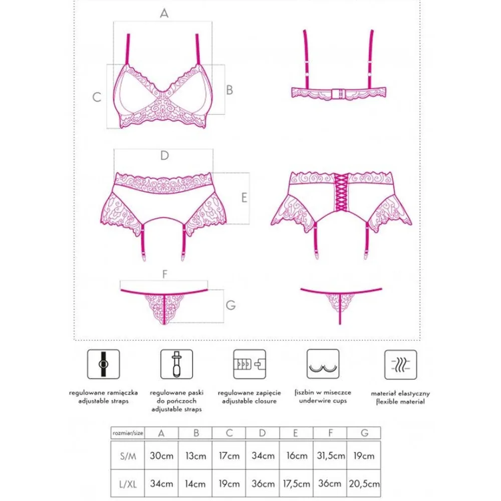 Ensemble lingerie noir et rose fuchsia composé d'un soutien-gorge balconnet à fines bretelles et d'une culotte porte-jarretelles en dentelle avec détails satinés, lacets d'ajustement et jarretelles noires