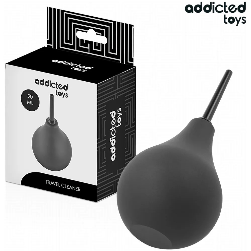 Emballage et poire de lavement grise Addicted Toys de 160 ml avec embout détachable, sur fond blanc