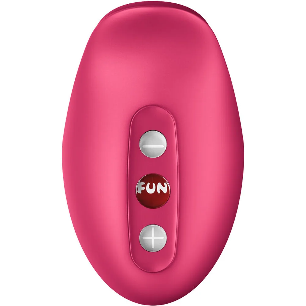 Vibromasseur rose fuchsia en silicone, forme de tulipe avec pétales arrondis, ouverture en haut, dégradé de rose clair à magenta foncé, fond blanc