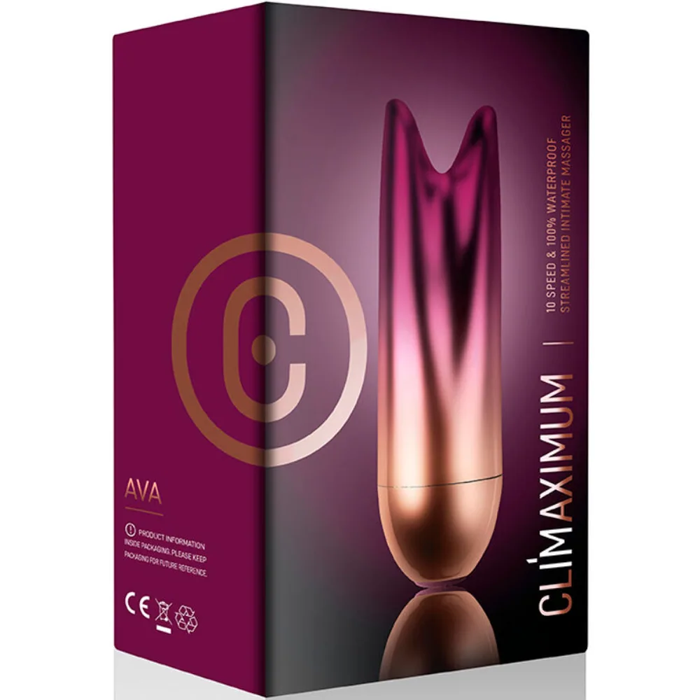 Vibrateur bullet aux extrémités effilées, dégradé de couleur du rose poudré à la base jusqu'au magenta profond aux pointes, corps lisse et brillant sur fond blanc