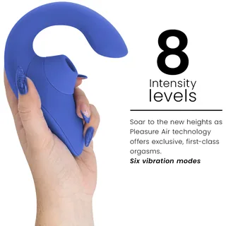 Womanizer Blend bleu vif en main, 8 niveaux d'intensité