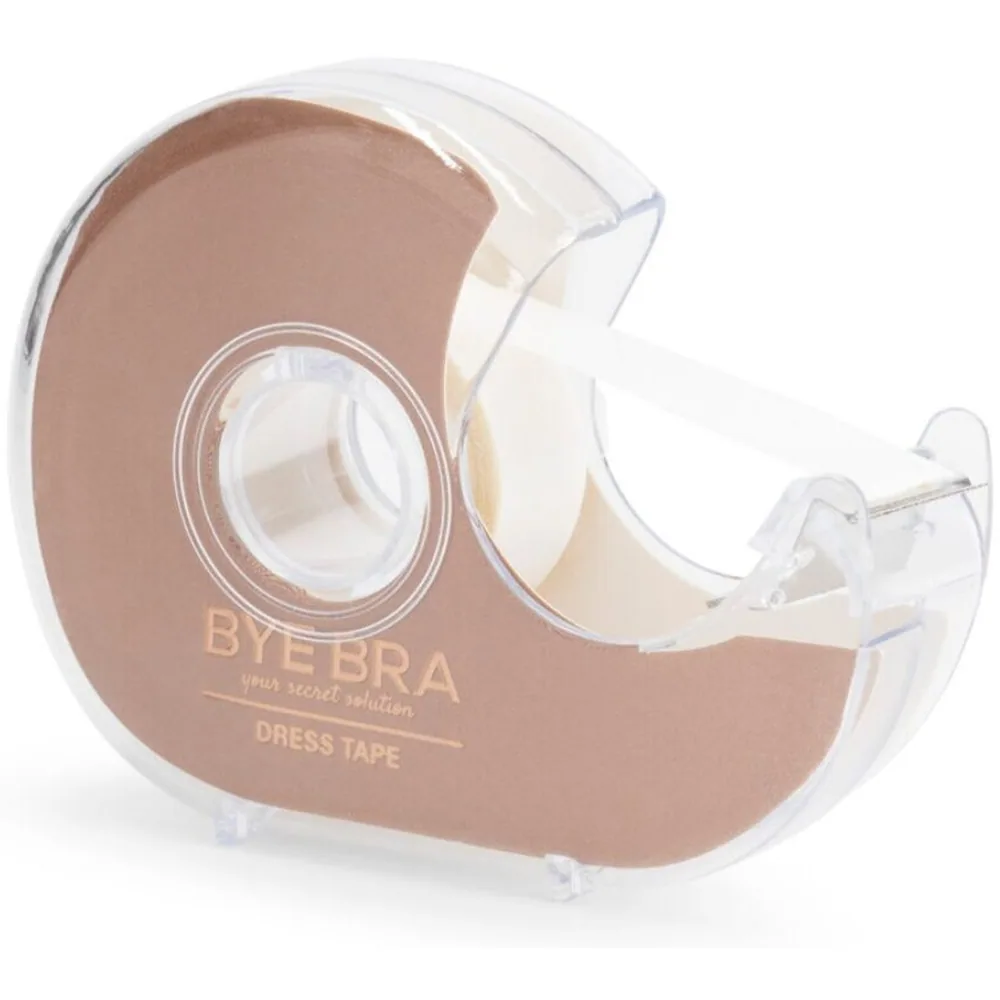 Dévidoir de ruban adhésif pour vêtements, boîtier beige et transparent avec rouleau intégré et cutter, marque Blebra