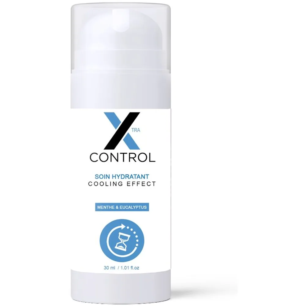 Boîte de crème hydratante Control Xtra Cooling Effect, format 30 ml, avec logo marque et pictogramme ADN en bleu sur fond blanc