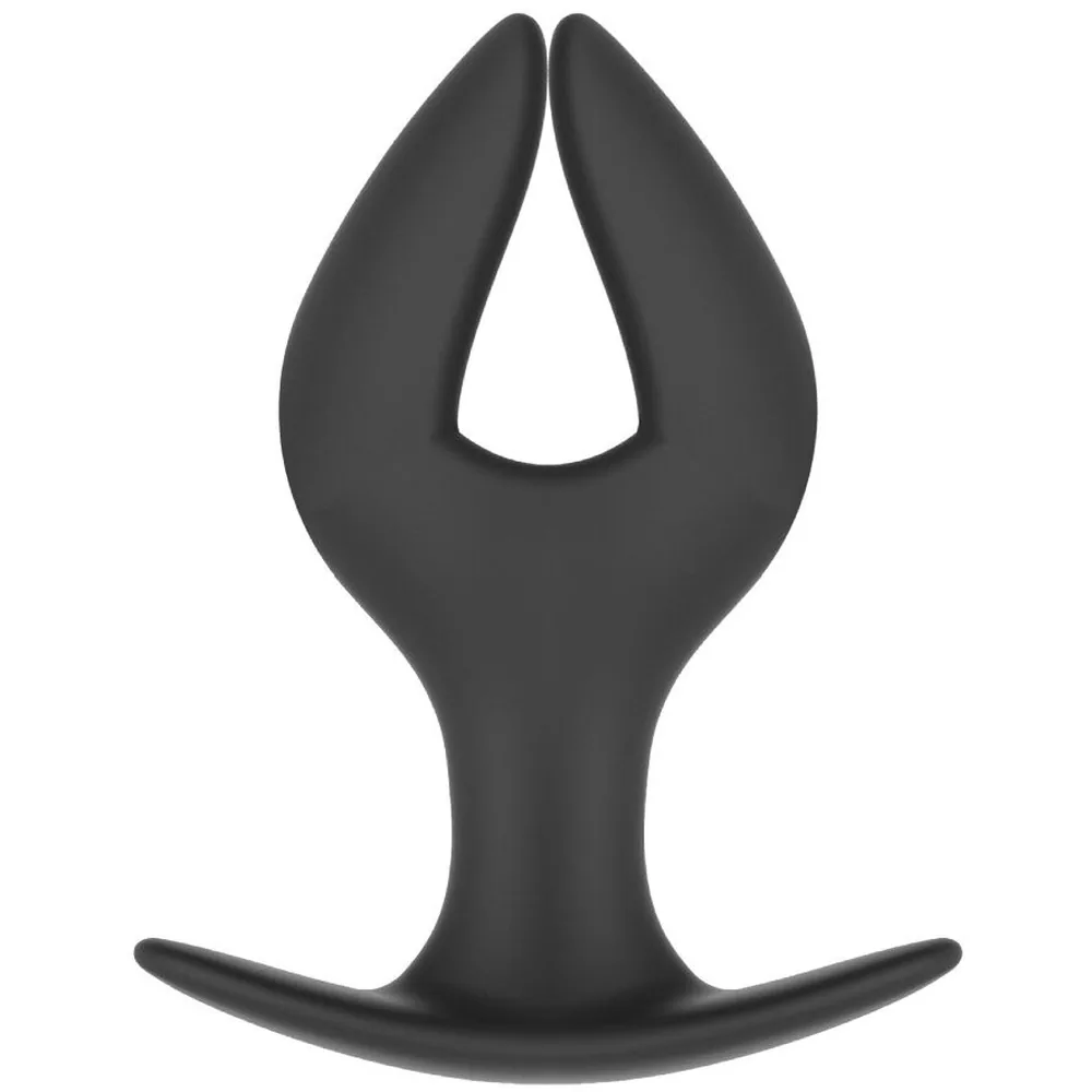 Emballage d'un plug anal en silicone noir de forme d'ancre, marque Extreme, taille large, sur fond blanc avec logo rouge et noir