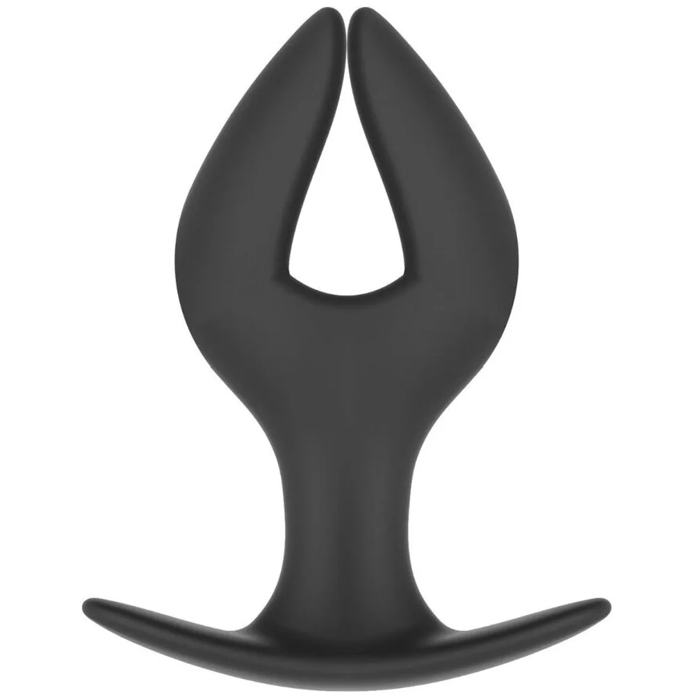 Emballage d'un plug anal en silicone noir de forme d'ancre, marque Extreme, taille large, sur fond blanc avec logo rouge et noir
