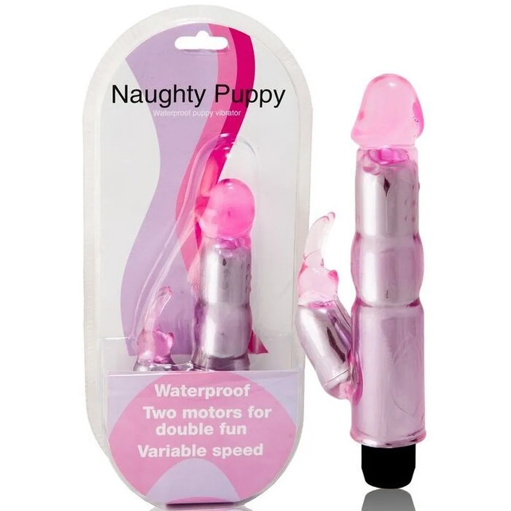 Emballage et vibrateur rose avec dual stimulation, corps métallisé, tête arrondie, moteurs réglables, étanche