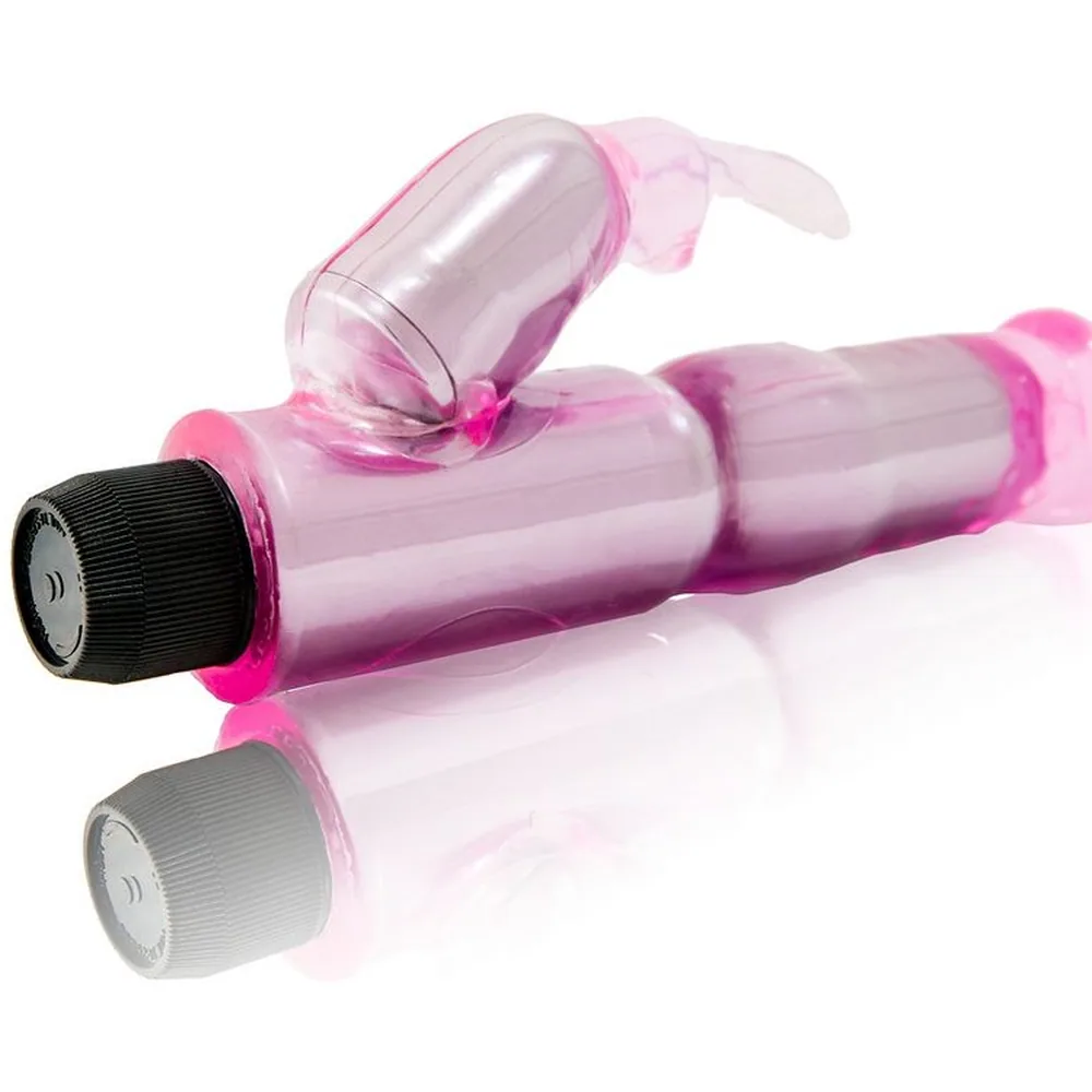 Emballage et vibrateur rose avec dual stimulation, corps métallisé, tête arrondie, moteurs réglables, étanche