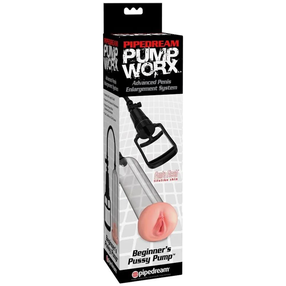 Emballage de pompe de vide Pipedream Pump Work avec cylindre transparent, insert vaginal rose et pompe manuelle noire avec gâchette