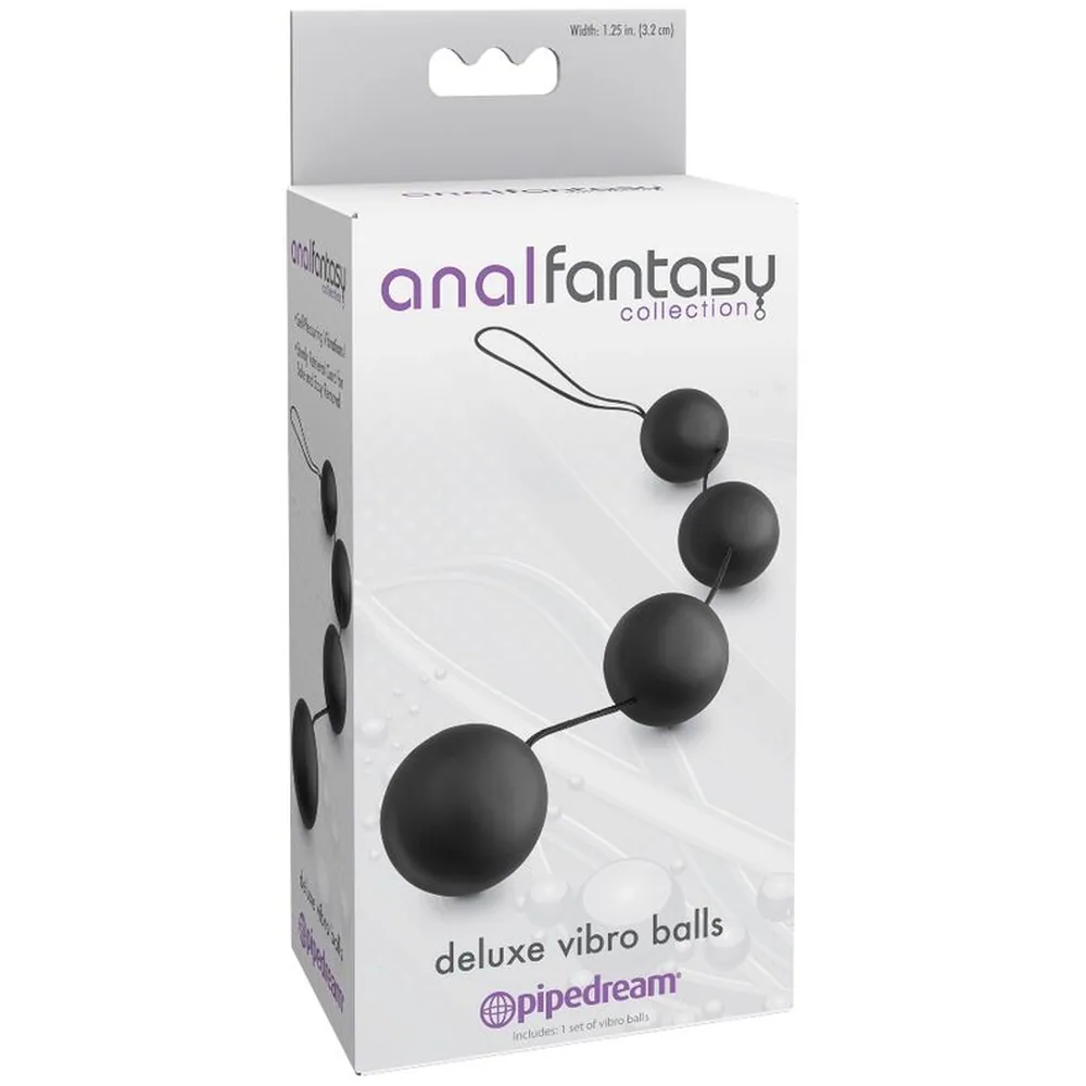 Chaîne de quatre boules noires en silicone reliées par des tiges flexibles, avec boucle de préhension en haut, sur fond blanc