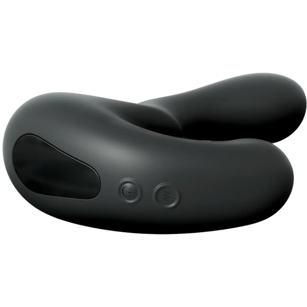 Emballage du stimulateur de prostate Ultimate P-Spot Milker, noir et violet, avec le produit visible à travers la fenêtre de l'boîte de présentation